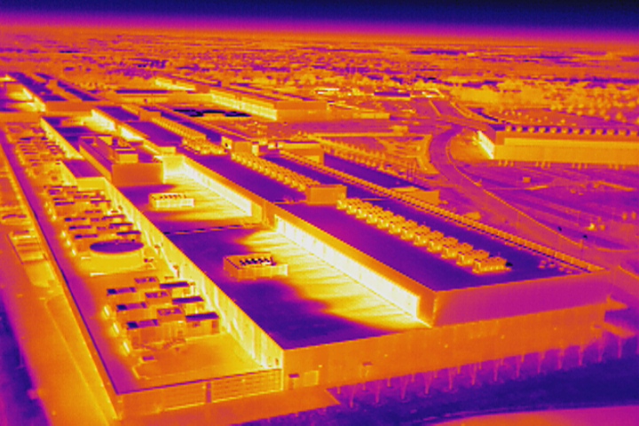 The thermal layout of a large roofing system.