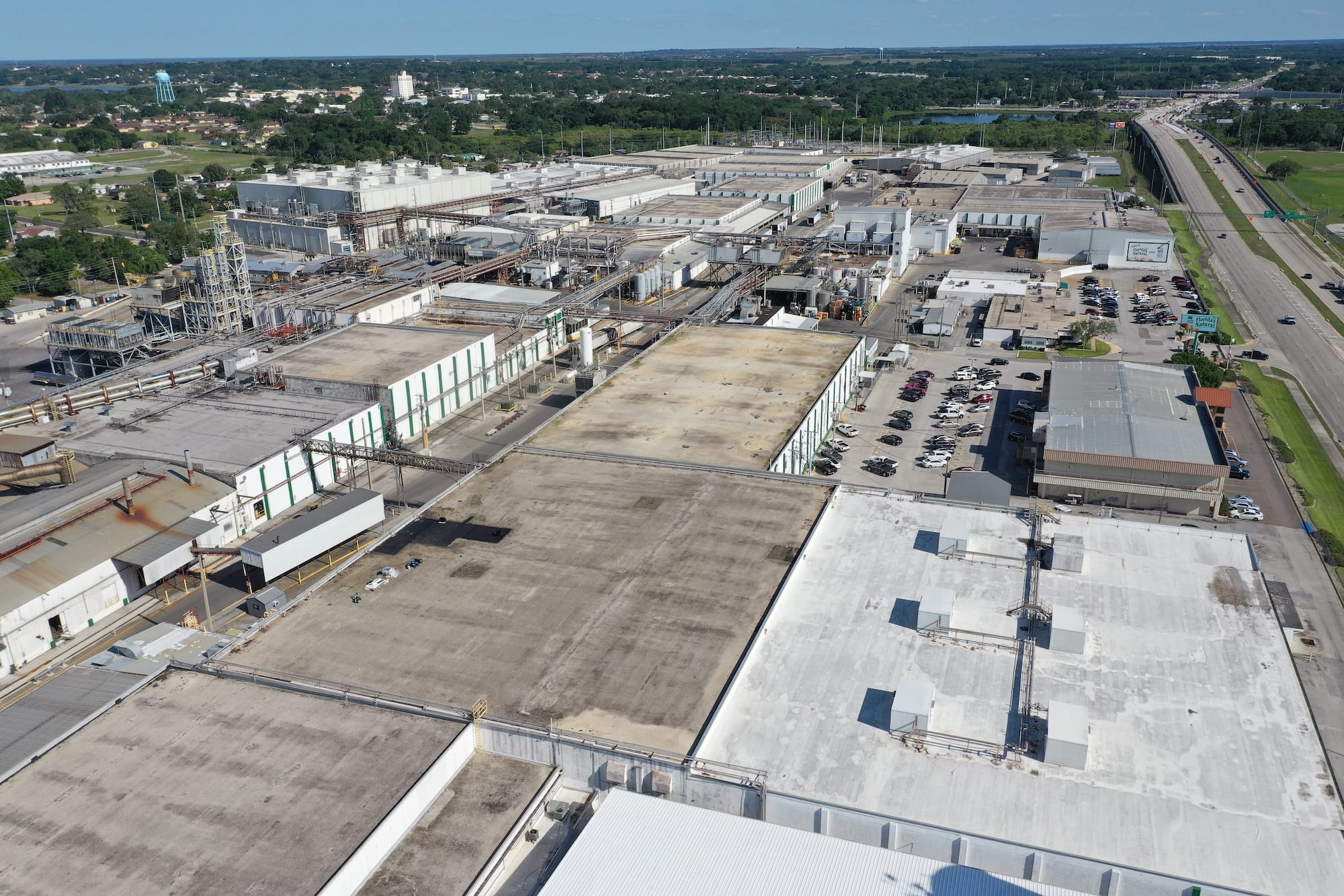 The roof system of a large industrial facility.