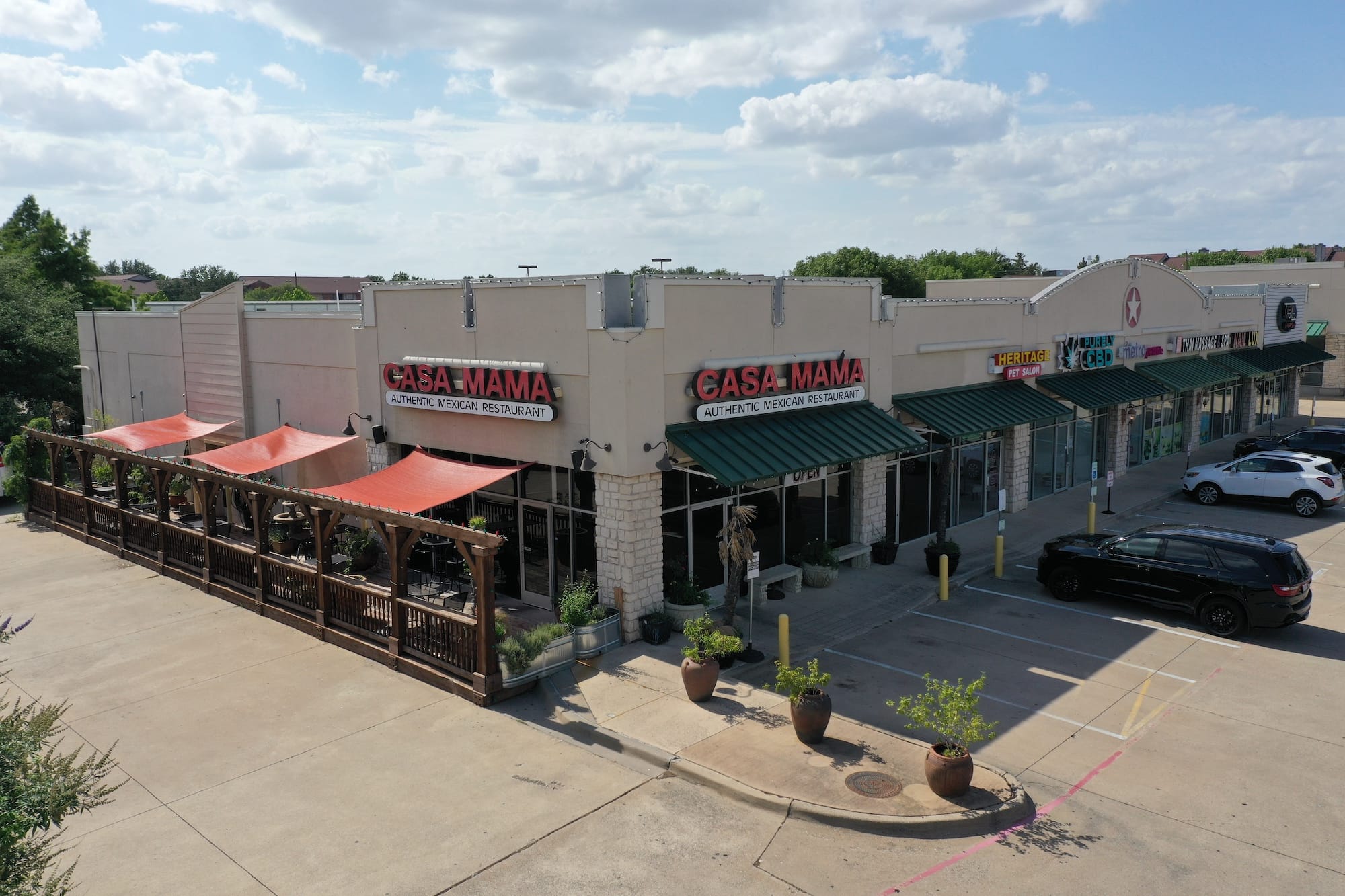 A commercial mall and restaurant.