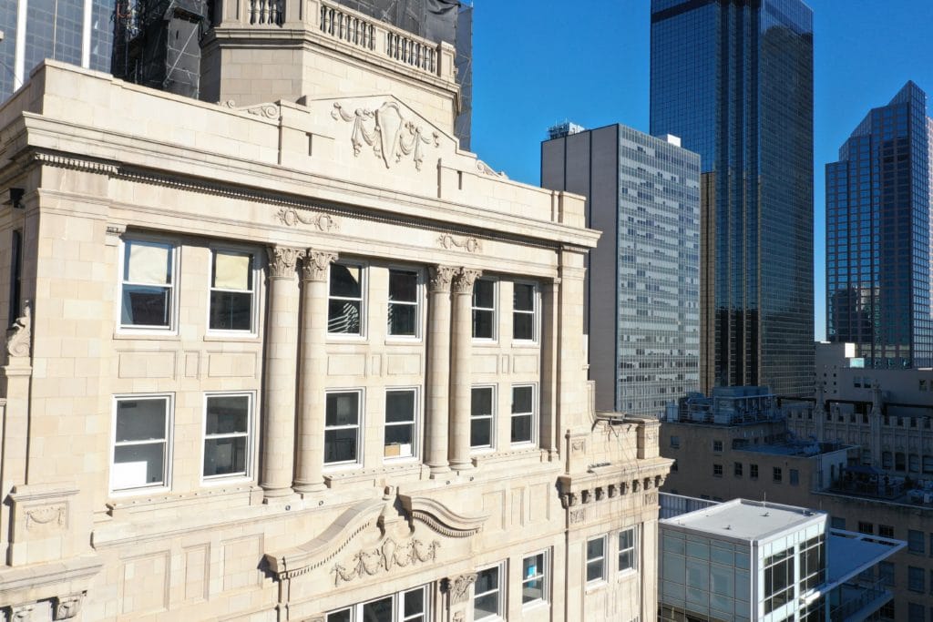 Visual drone inspection of a historic building.