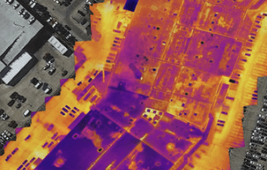 A visual and thermal stitched image of an industrial property.