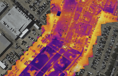 A visual and thermal stitched map of a large commercial building.