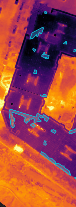 Examples of moisture highlighted on a building enclosure.