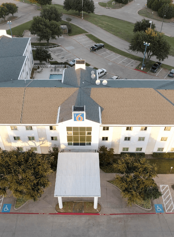 The roof of a motel 6.