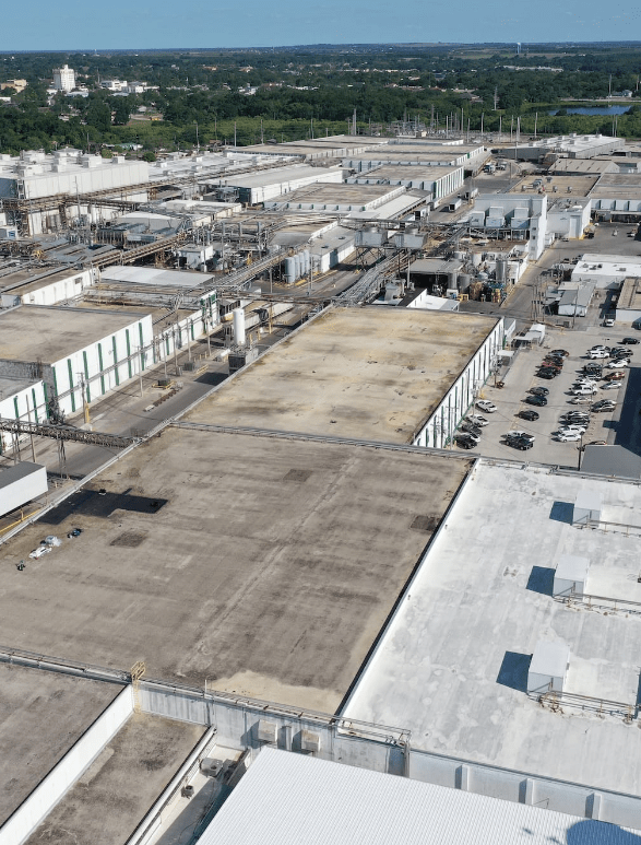 The roof system of a large industrial facility.