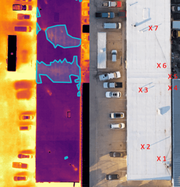 The same industrial center with thermal and moisture mapping imagery.