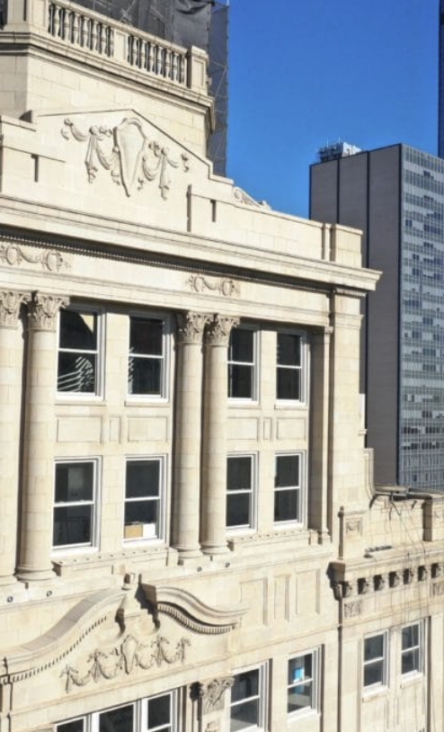 Visual drone inspection of a historic building.