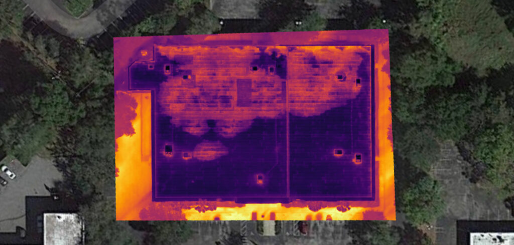 Thermal Image Revealing a Significant Wet Area on Roof,
Captured by Structura View.